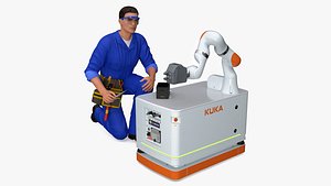 Engineer Repairing Robot KUKA KMR Iiwa