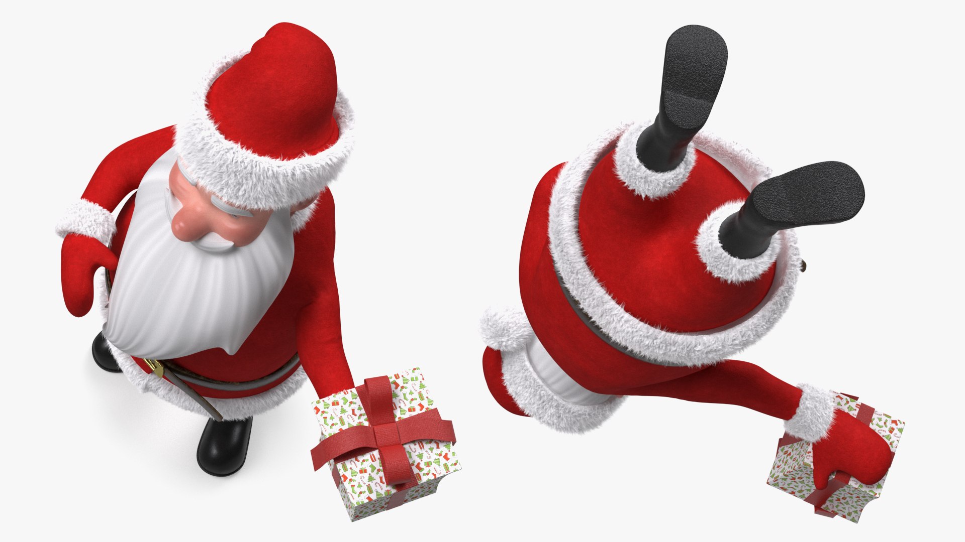 3D Smiling Santa Claus Cartoon Character With Gift Fur - TurboSquid 2169157