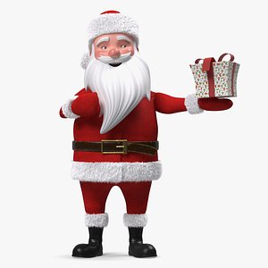 3D Smiling Santa Claus Cartoon Character with Gift Fur