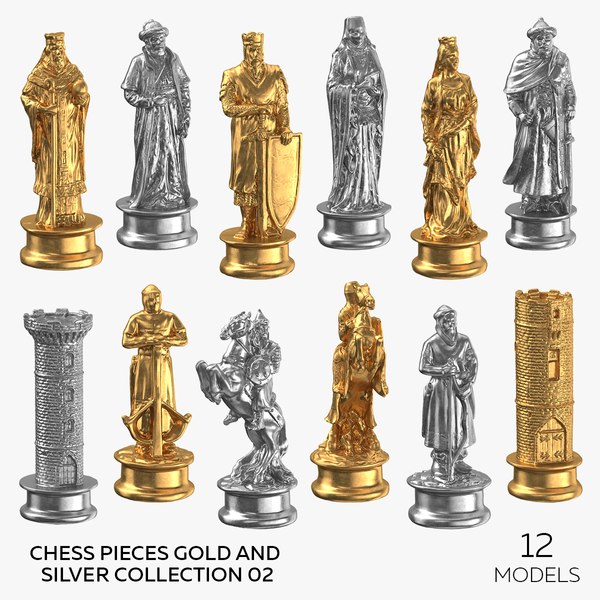 Chess Pieces Gold and Silver Collection 02 - 12 models 3D