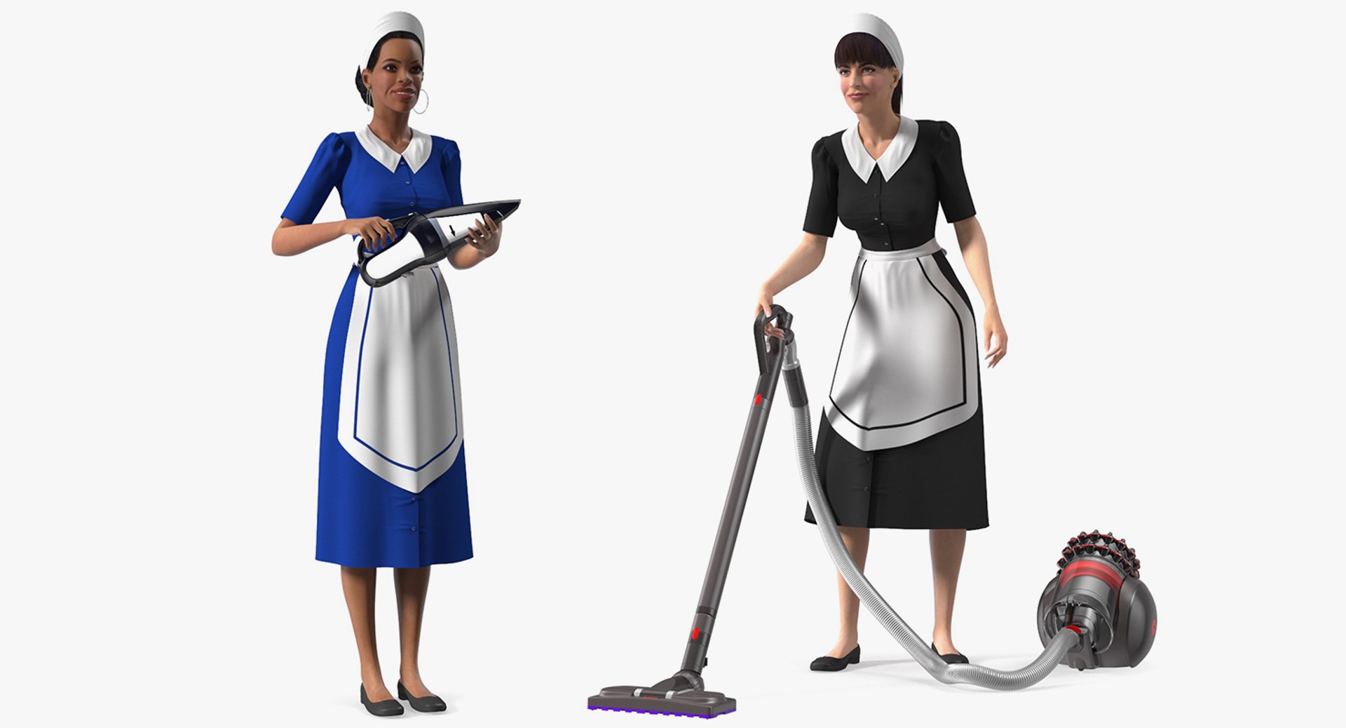 Rigged Housekeeping Maids Collection for Maya 3D model preview