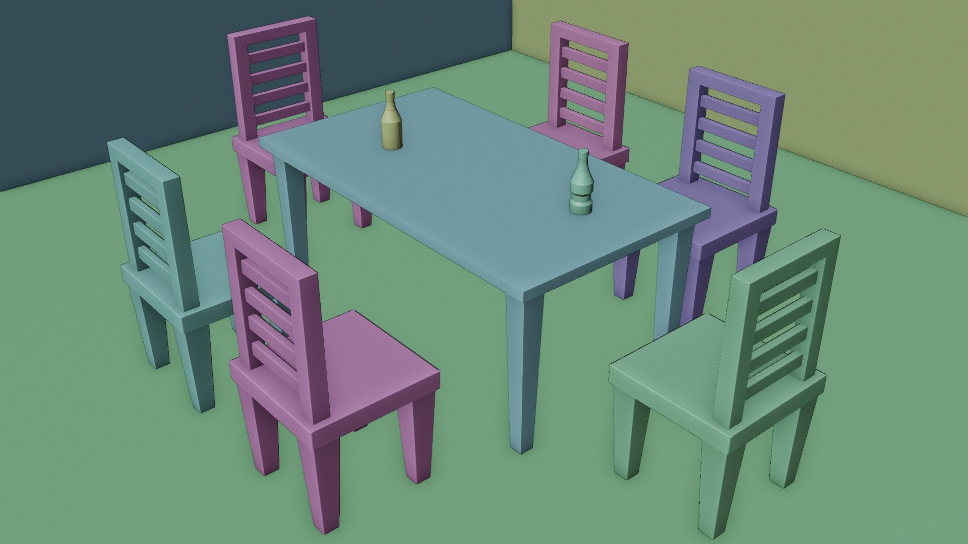 Low Poly Wooden Dining Table Set With Dining Chair 3D Model ...