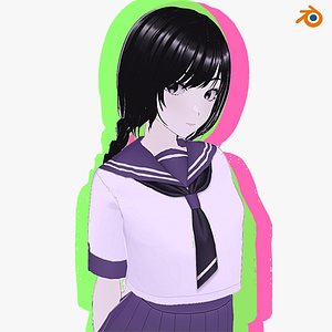 3D Anime School Girl Saiko model