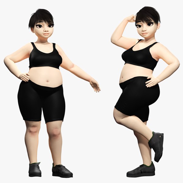 Fat Woman Rig stylized girl cartoon Female 3D rigged 3D model