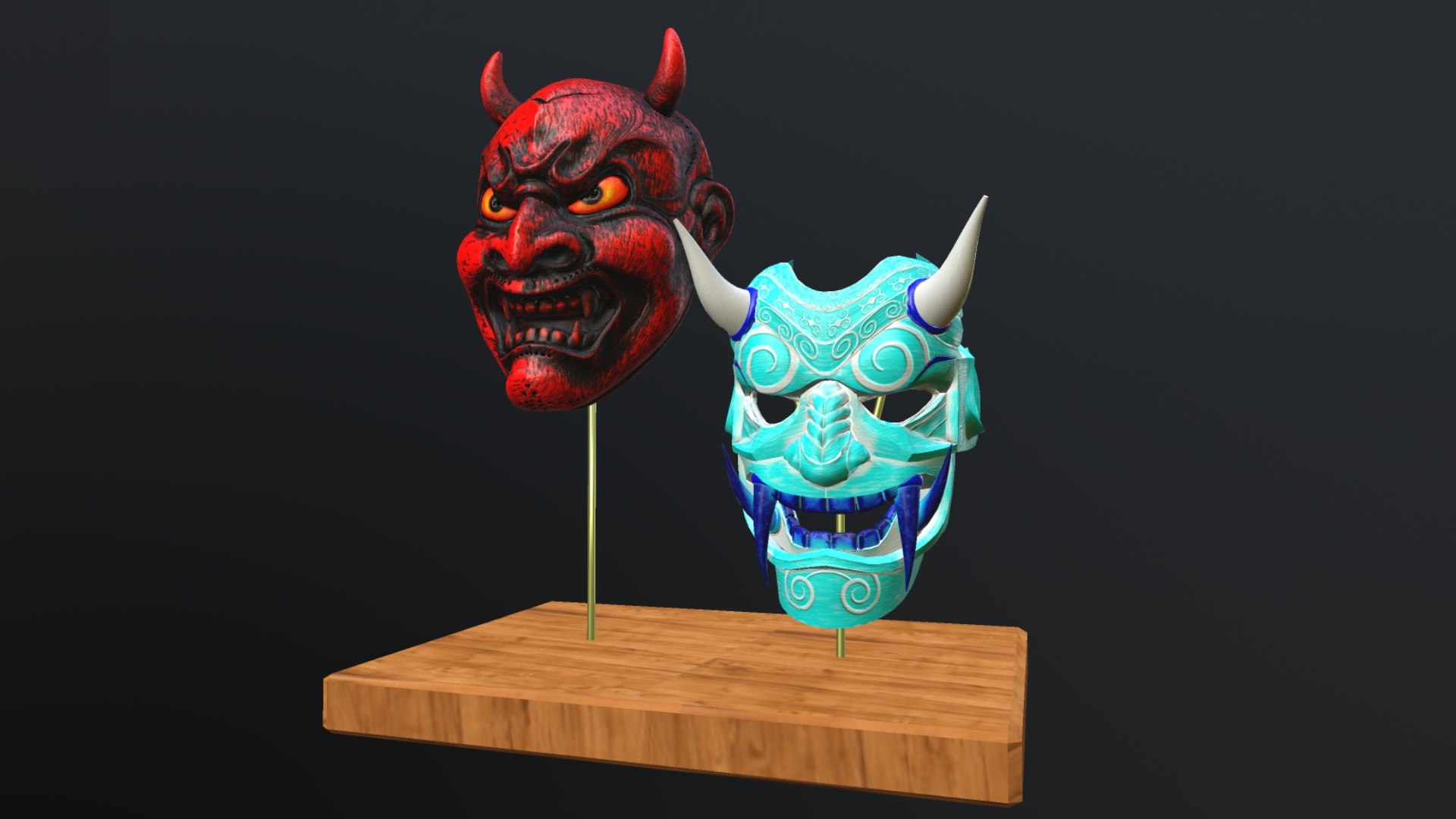 3D модель JAPANESE DEMONS MASKS low-poly PBR - TurboSquid 1905378