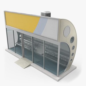 Enclosed Bus Stop with Rooftop AC Unit 3D model