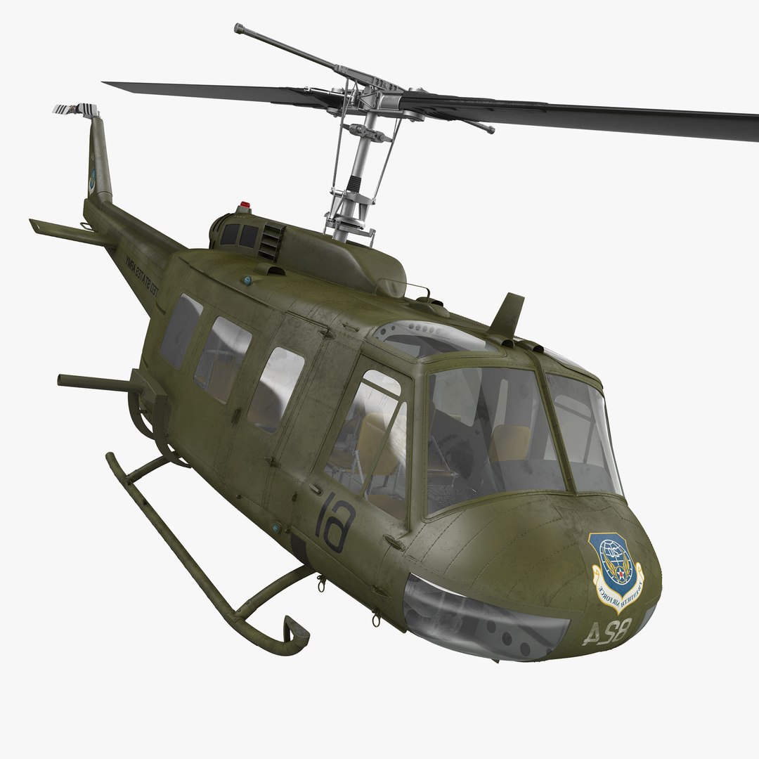 Military Utility Helicopter Bell UH-1 Iroquois Rigged 3D model preview
