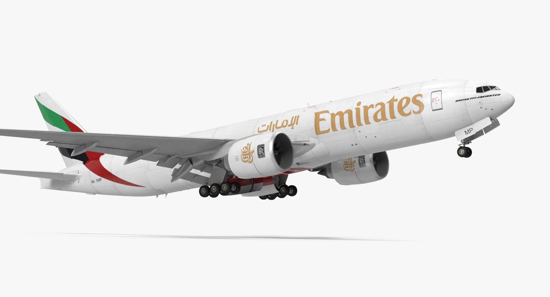 Boeing 777 Freighter Emirates Airlines Rigged 3D model preview
