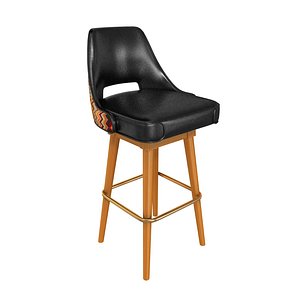 3D Custom made black leather barstool with Mexican textile pattern