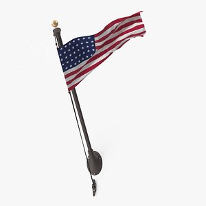 USA Flag on Wall Pole 3D