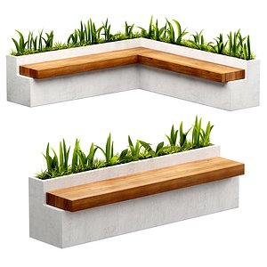 3D Street Modern Benches with Plants model