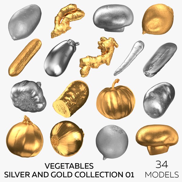 Vegetables Silver and Gold Collection 01 - 34 models 3D model