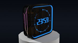 Cyberpunk Sci-Fi Digital Clock Alarm 3D Model