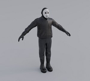 3D Man in An All Black Outfit and White Hockey Mask model