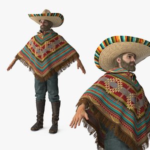 Mexican Poncho Costume with Sombrero 3D model