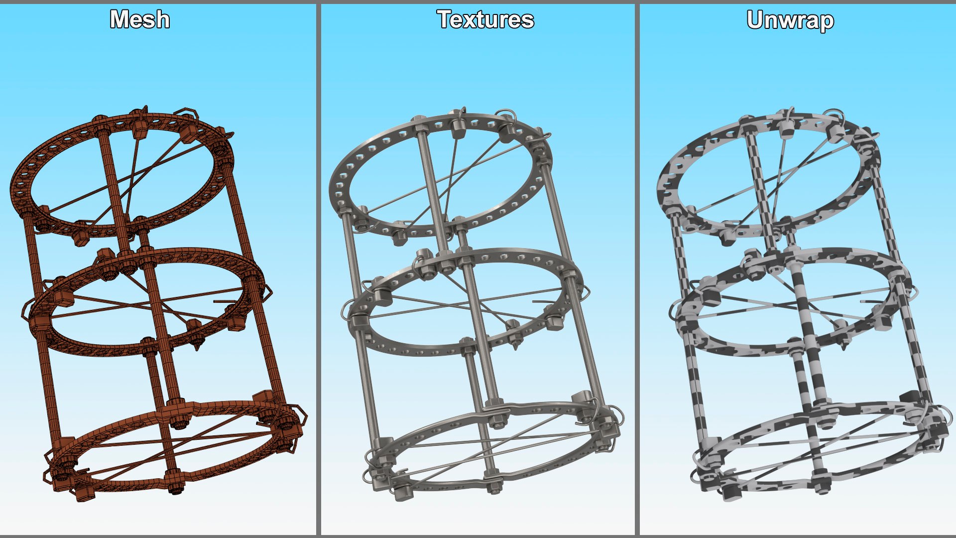 Ilizarov Orthopedic Apparatus 3D model https://p.turbosquid.com/ts-thumb/Ts/5Vwz08/Nj/ilizarov_orthopedic_apparatus_008/jpg/1747848744/1920x1080/fit_q87/75593f7eb1de9a7be62608a6dcbabf8f9f2f2615/ilizarov_orthopedic_apparatus_008.jpg