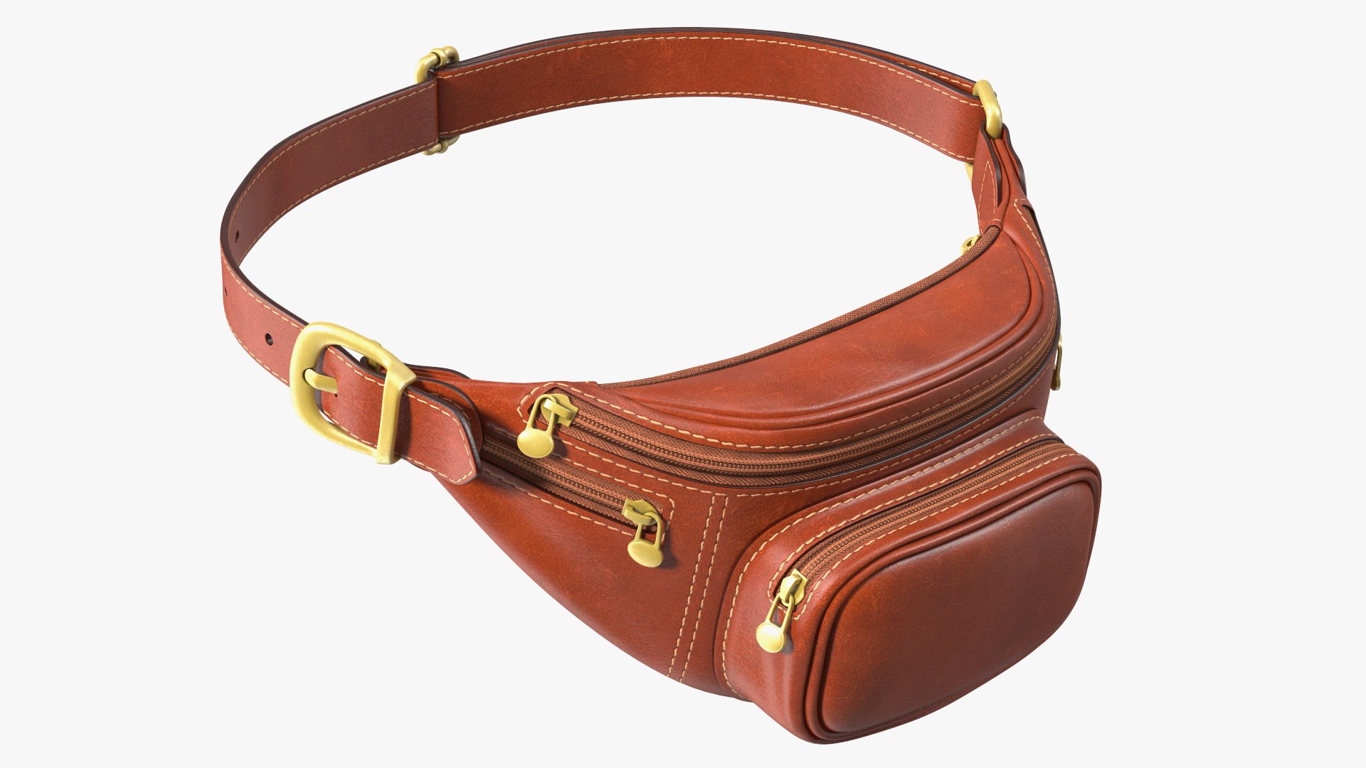 Brown Leather Waist Bag 3D model preview