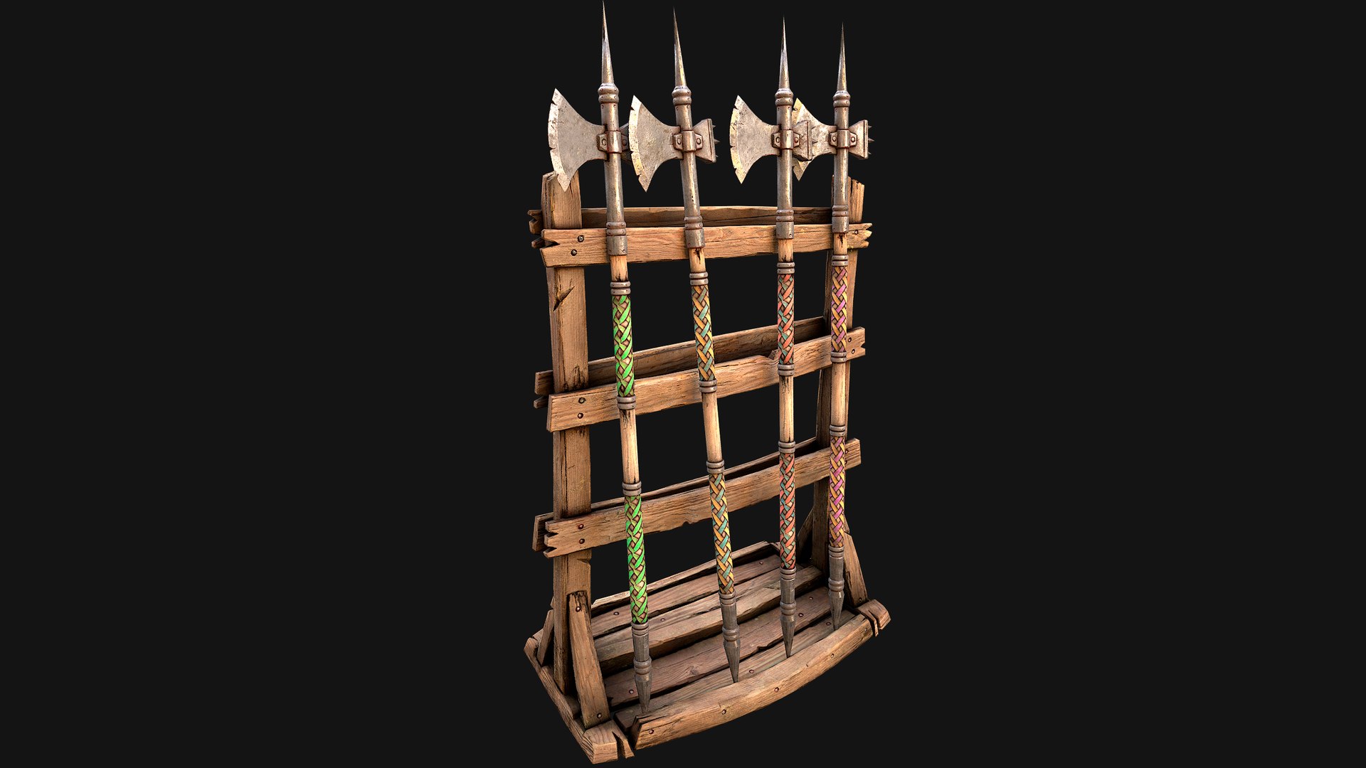 3D Model Medieval Weapon Rack Halberds Polearm Furniture Set ...