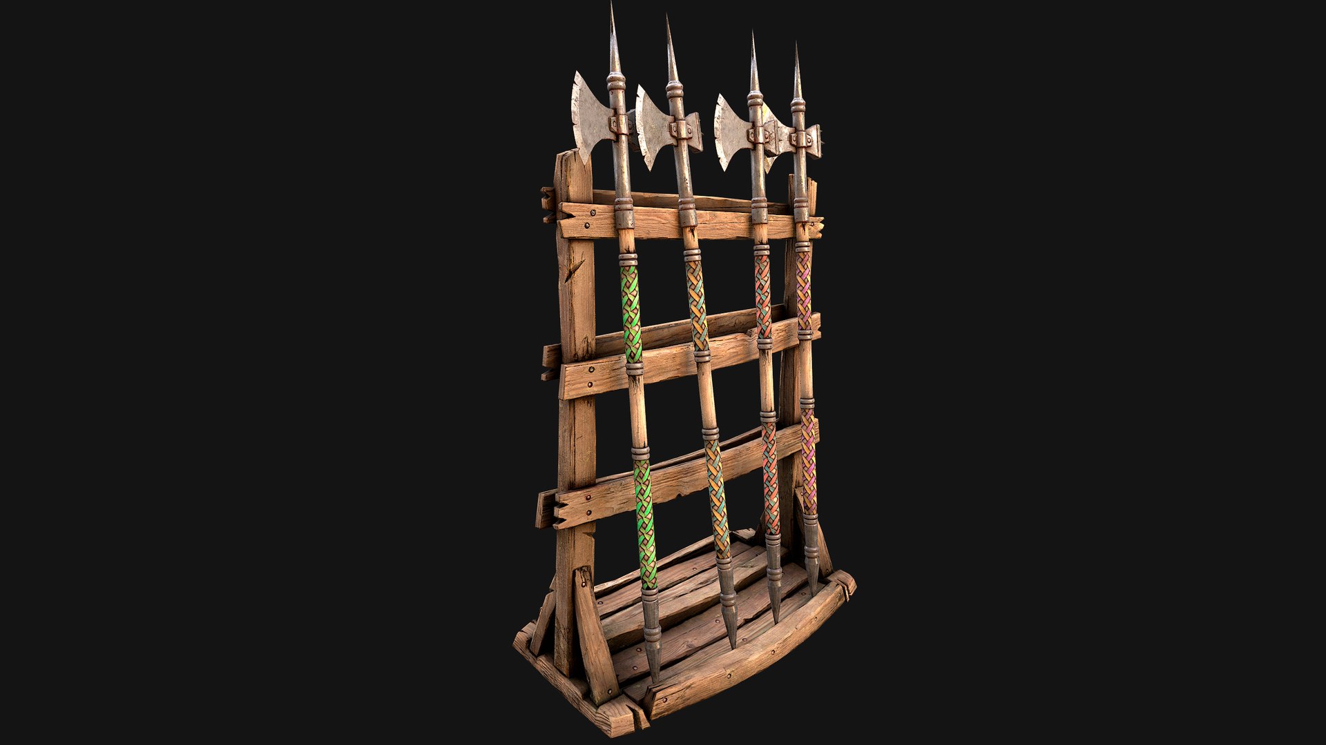 3D Model Medieval Weapon Rack Halberds Polearm Furniture Set ...