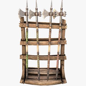 Medieval Weapon Rack Halberds Polearm Furniture Set