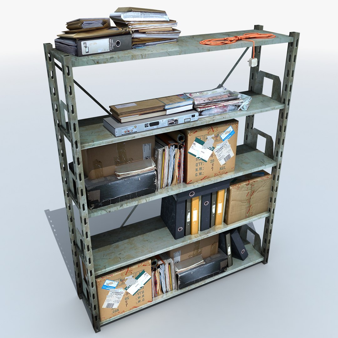 Metal Shelving Clutter 3d Model