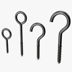 Assorted Metal Screw Hooks Set Black 3D model