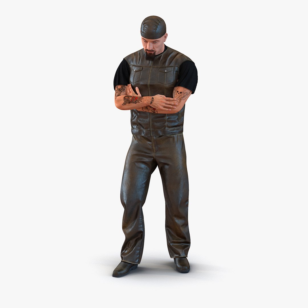 Biker Man Generic 2 Rigged with Fur 3D Model 3D model preview