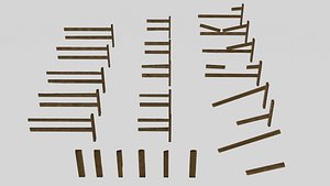 Modular Wooden Fence Pack Low-poly 3D model model