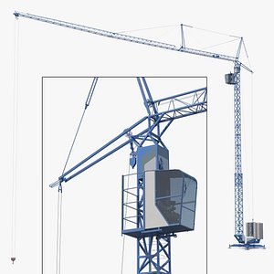 Construction Fast Erecting Tower Crane Blue Rigged model