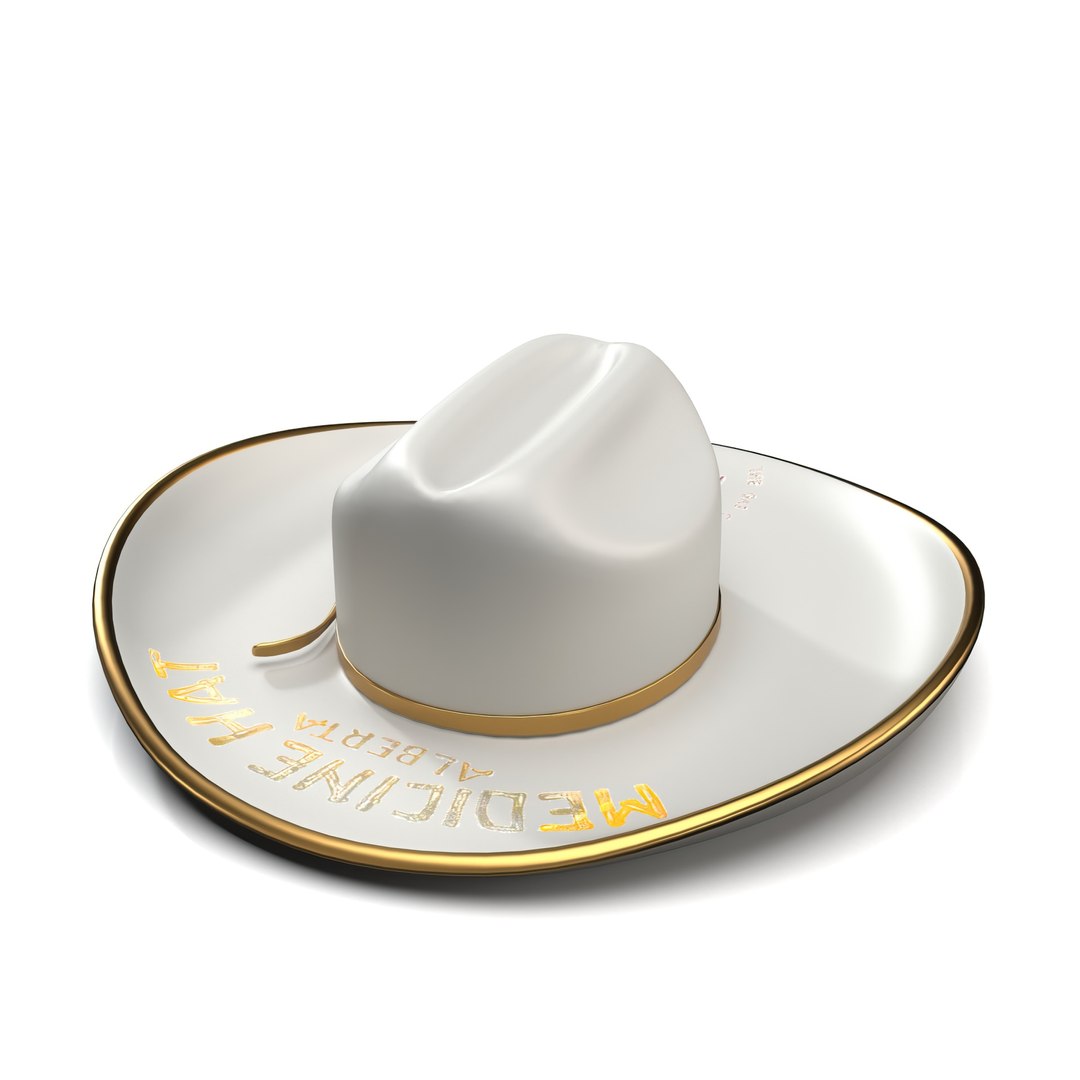 3D model Alberta Canada Souvenir 22k Gold Cowboy ceramic Hat https://p.turbosquid.com/ts-thumb/Ts/nZF6Sq/6w/1920_view05/jpg/1712395811/1920x1080/fit_q87/5575774d2a8643e245bde687f275ec4390383556/1920_view05.jpg