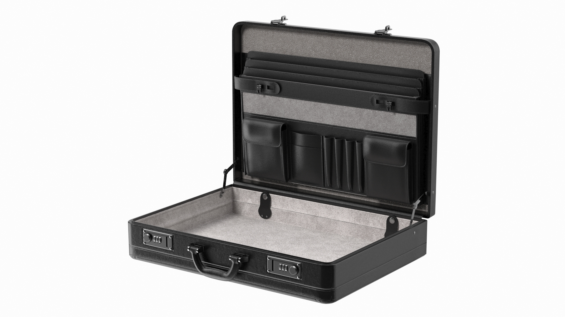 Opened Hard Shell Leather Briefcase Black 3D Model TurboSquid 1745084