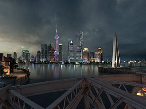 3D Shanghai night scene model