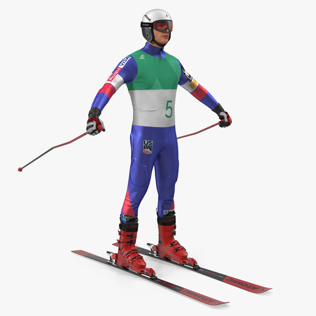 Downhill Male Skier Rigged 3D Model 3D model preview