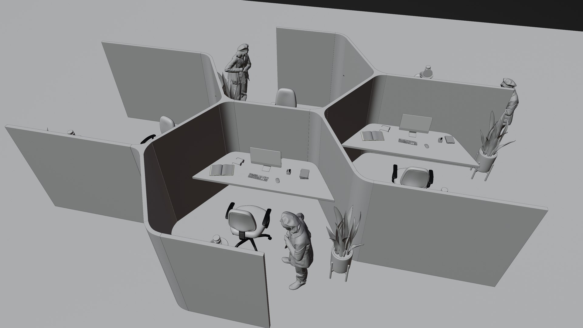 3D Work Place Modular Office Cubicle Scene 3D Model - TurboSquid 2429368