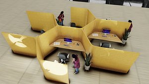 3D Work Place Modular Office Cubicle Scene 3D Model