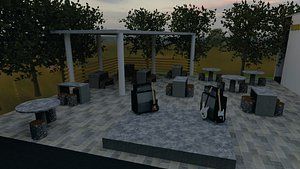 cafe outdoor and commercial spaces 3D model