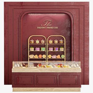 Design project for a pastry shop with a display case full of sweets 3D model