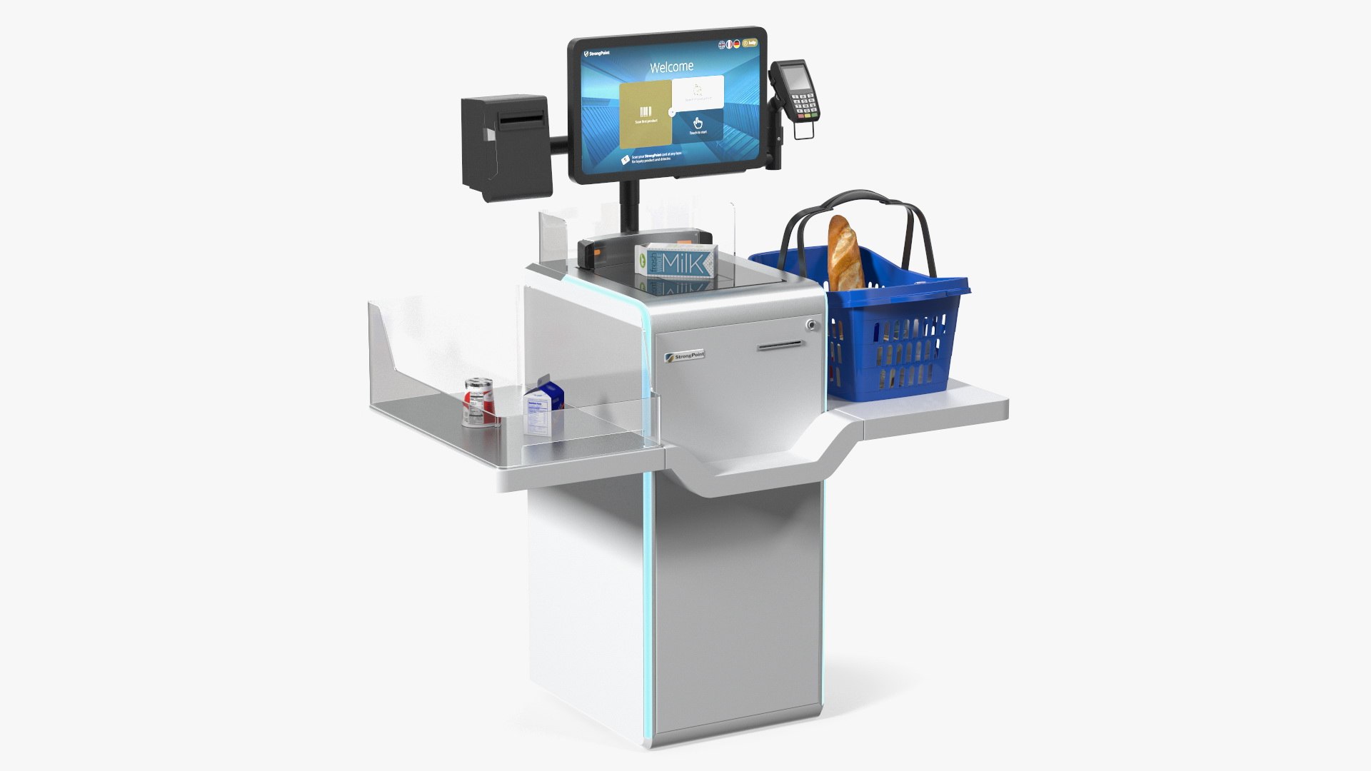Self Checkout System StrongPoint with Basket And Goods 3D model preview
