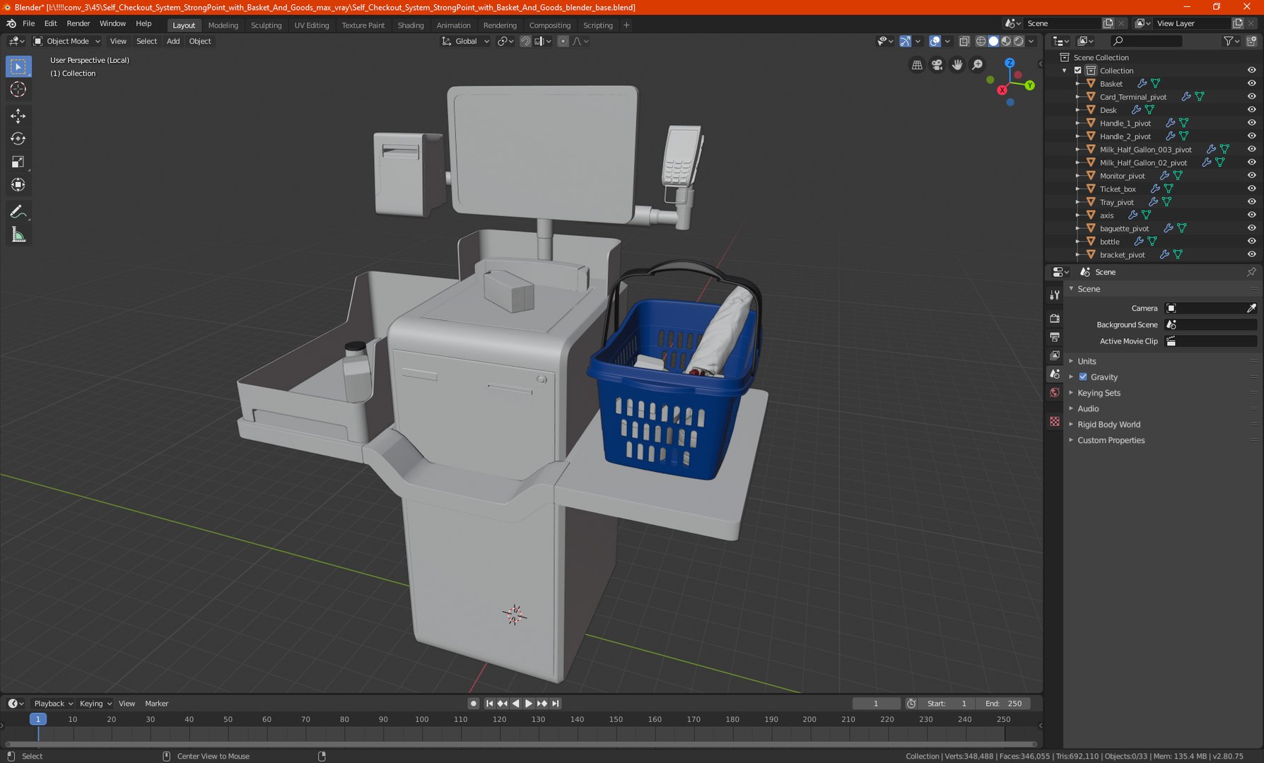 Self Checkout System StrongPoint With Basket And Goods 3D Model ...