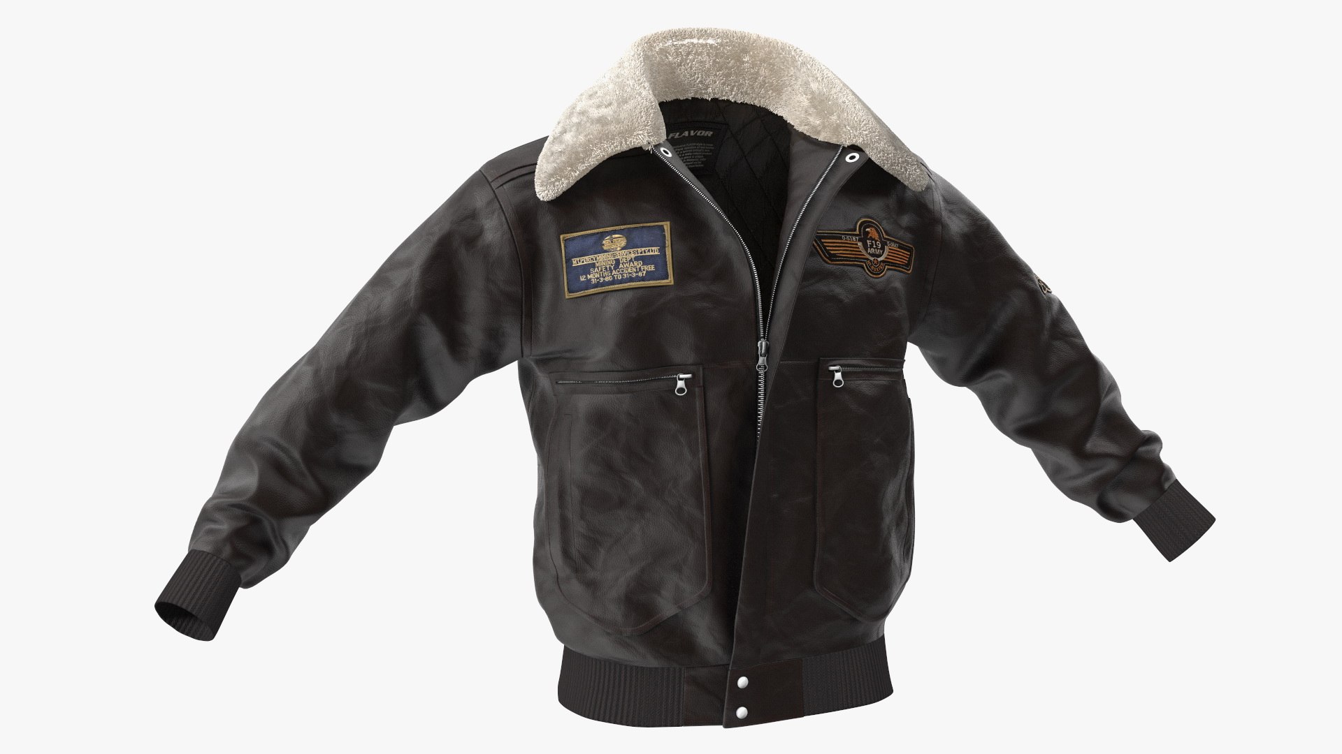 Flight Aviator Leather Jacket Brown Fur 3D model preview