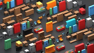 Low Poly Home And Office Furniture Collection