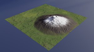 3D The volcano covered with snow on its top