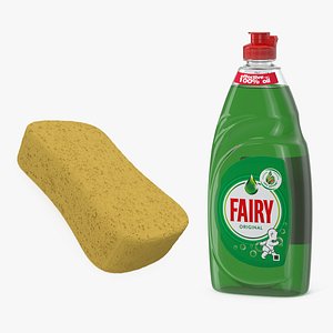 Fairy Dishwashing Liquid and Washing Sponge 3D Models Collection