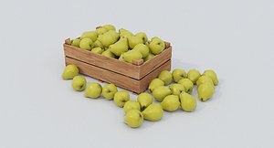 3D Wooden crate and quinces model