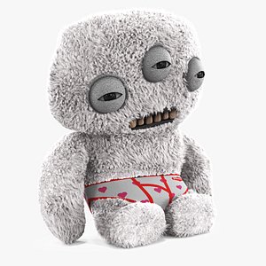 3D Fuggler Annoyed Plush Alien Toy White Fur Rigged for Cinema 4D model