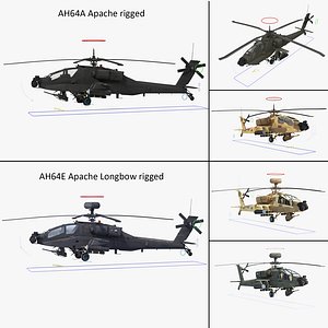 AH64E Apache Longbow AH64A Apache Helicopters Rigged Collection