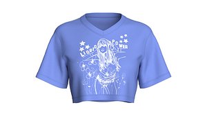 3D Girls Graphic Printed V-Neck Crop Top model