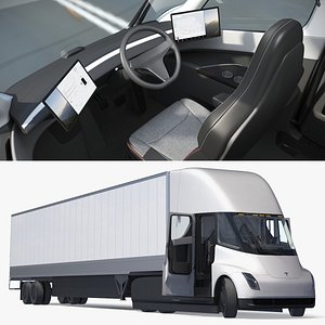 Tesla Semi Electric Truck with Cargo Trailer Rigged