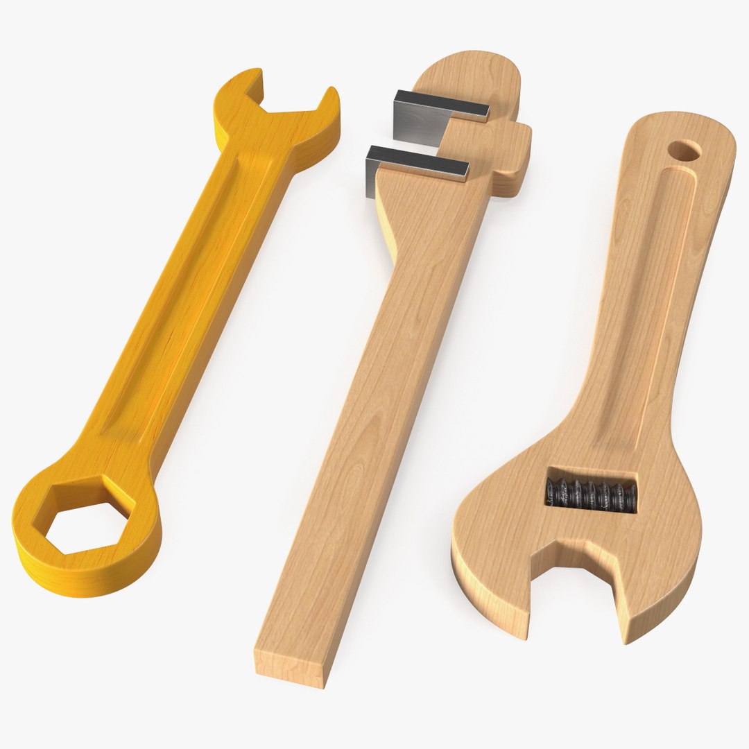 Wooden Wrench Toys Set 3D model preview