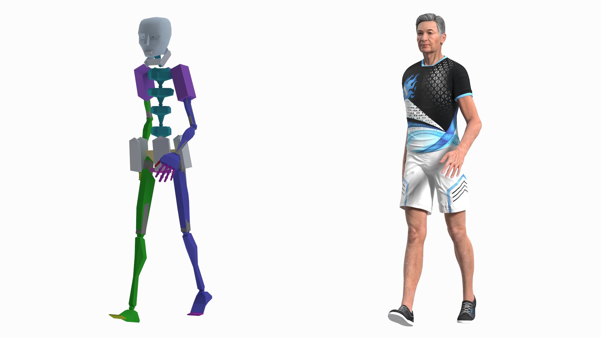 Chinese Elderly Man Badminton Style Rigged for Cinema 4D 3D model preview